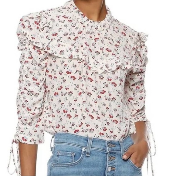 Veronica beard Howell Floral Print Silk Ruffle Blouse Top size 0 - Picture 3 of 12